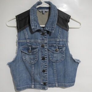 Denim and Black Sleeveless Vest